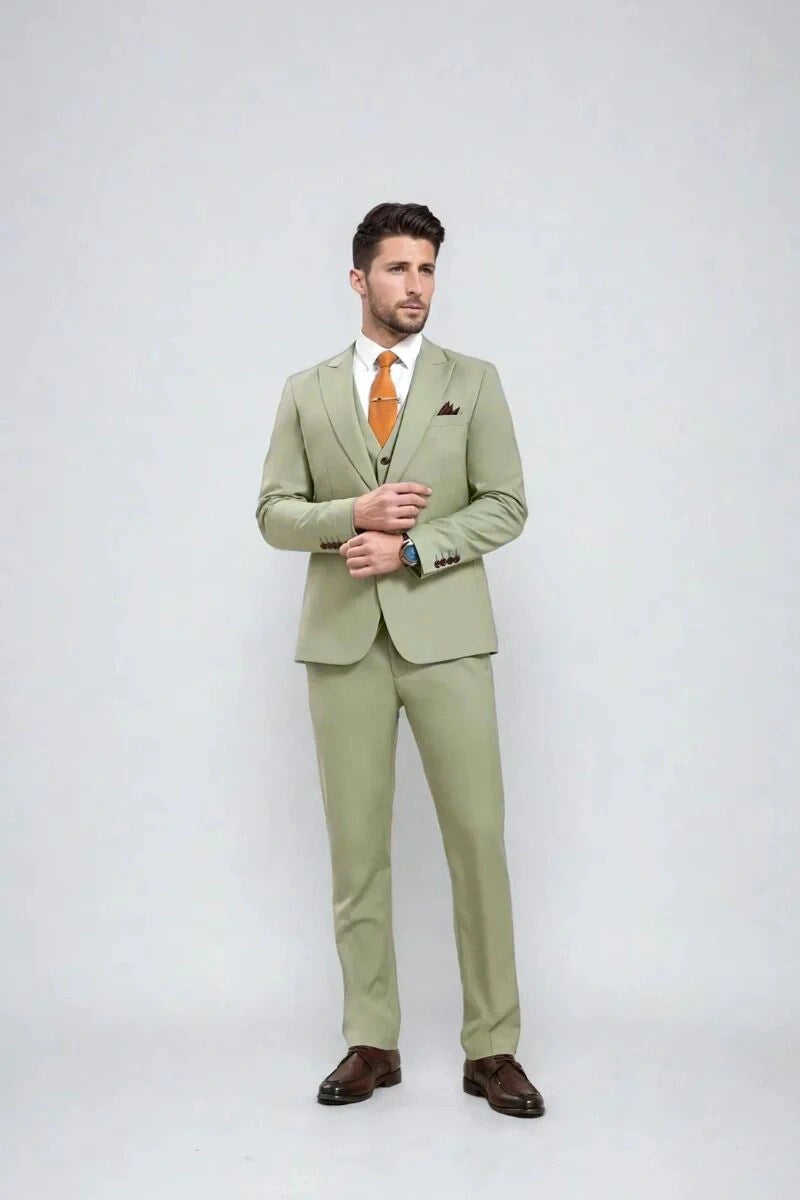 Men Sage Green Three Piece Suit Classic & Elegant Suit For Wedding Wear Reception Dinner Suit
