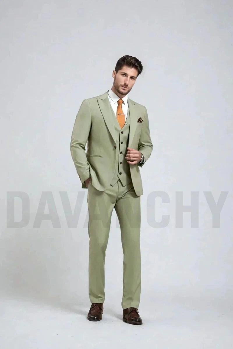 Sage green three-piece suit men-Front