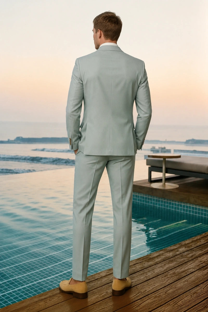 Men sage green two piece suit-Back