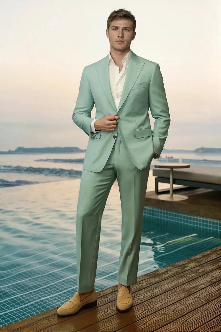 Men Sage Green Two Piece Suit Grooms Wedding Wear Suit Reception Events Suit