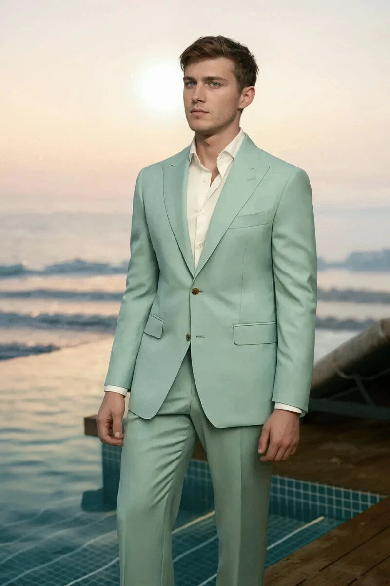 Men Sage Green Two Piece Suit Grooms Wedding Wear Suit Reception Events Suit