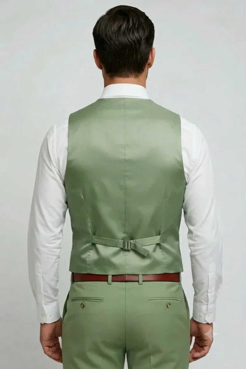 Men Sage Green Vest-Back