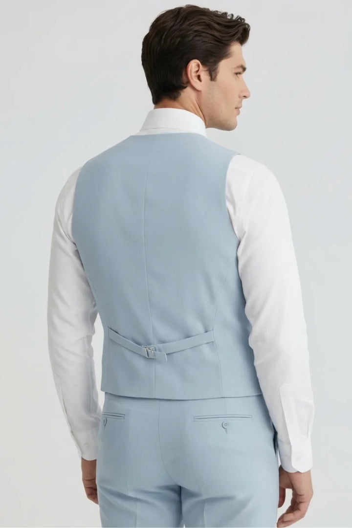 Sky Blue Formal Waistcoat  for Men-Back