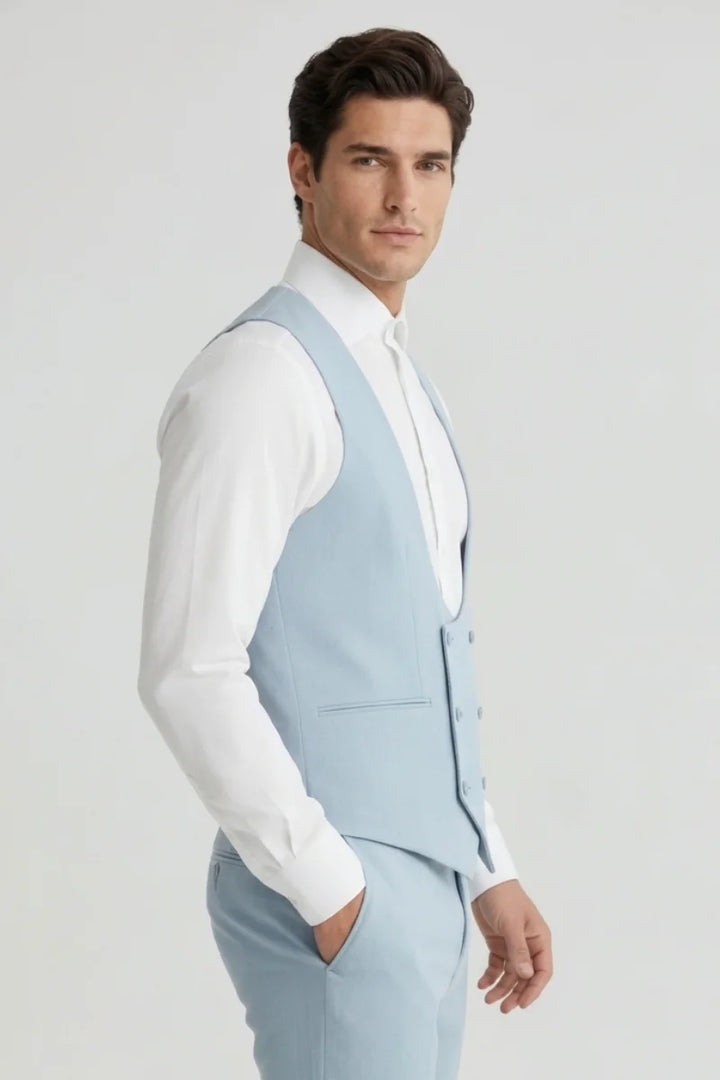Sky Blue Formal Waistcoat for Men-Side