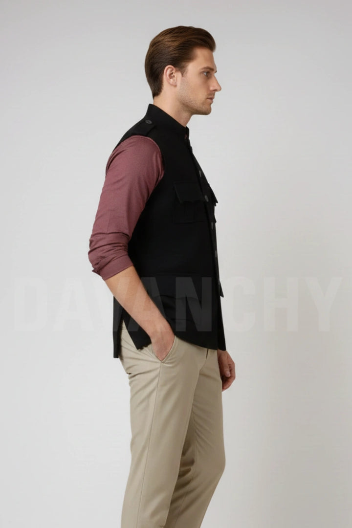 Wedding and Formal Wear Stylish Half Sleeves Coat-Side