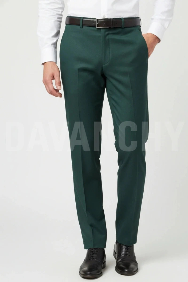 Men Teal Green Formal Trouser-Front