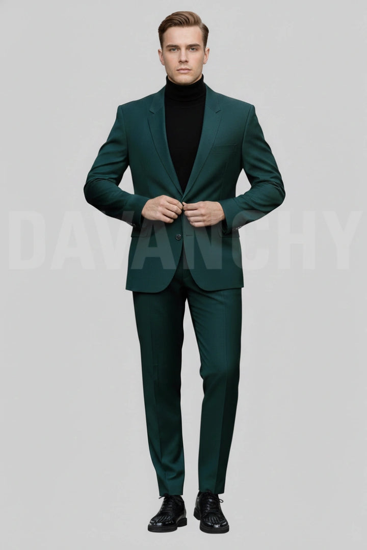 Men Teal Green Formal Suit-Front