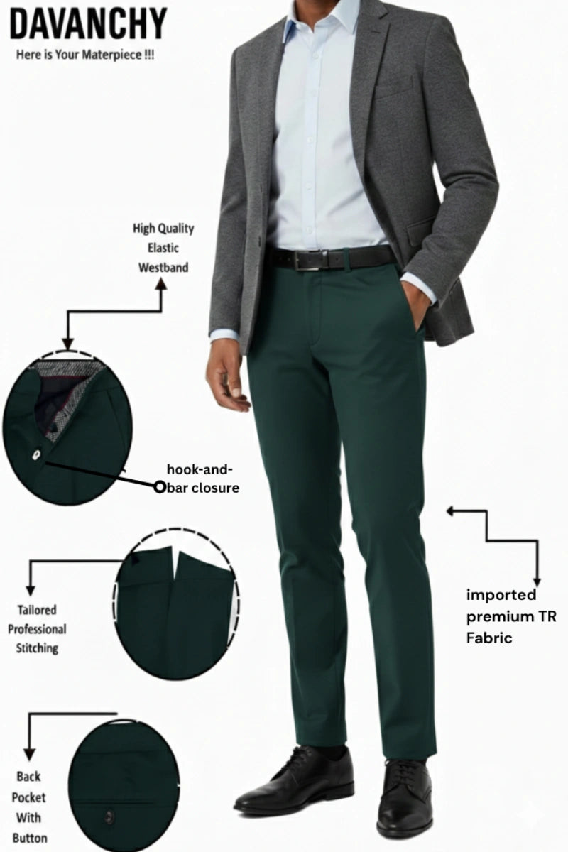 Men Teal Green Formal Trouser - Regular Fit Comfortable Daily Wear Pant