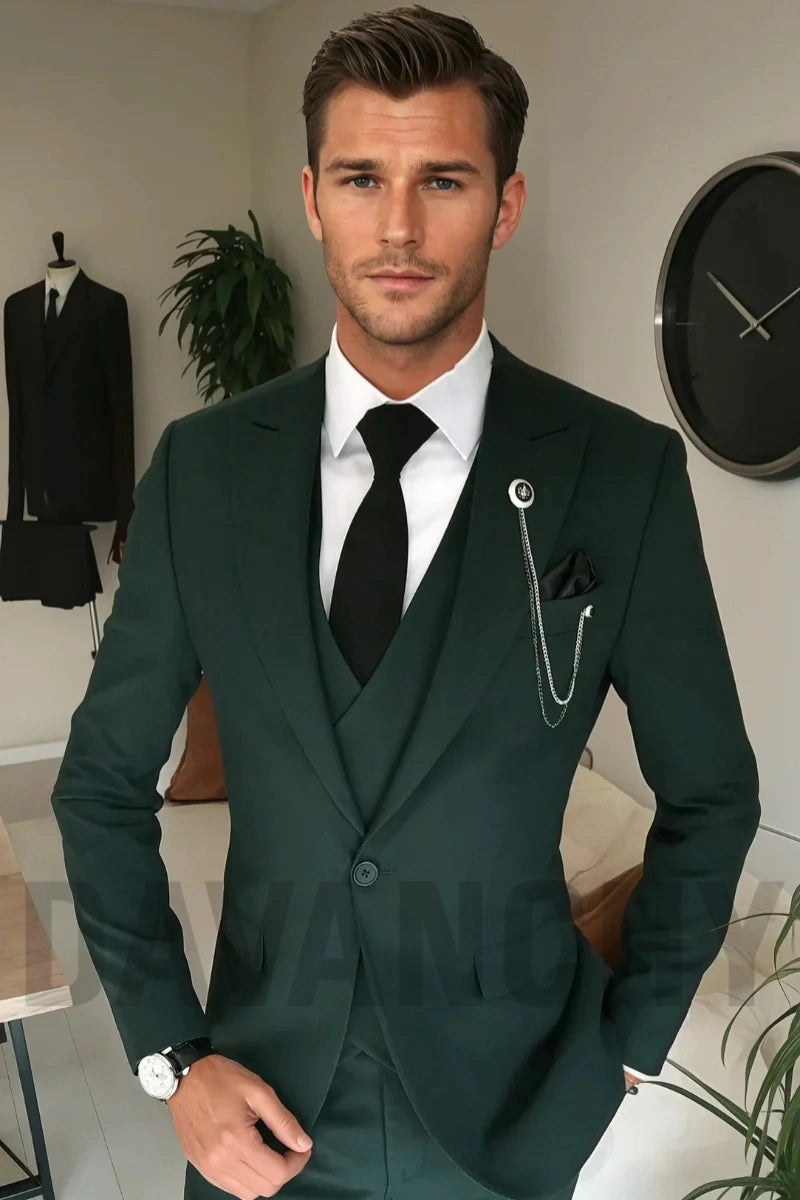 Men Bespoke Three Piece Suit Teal Green Custom Made Suit Best Men Wedding Suit Formal Suit