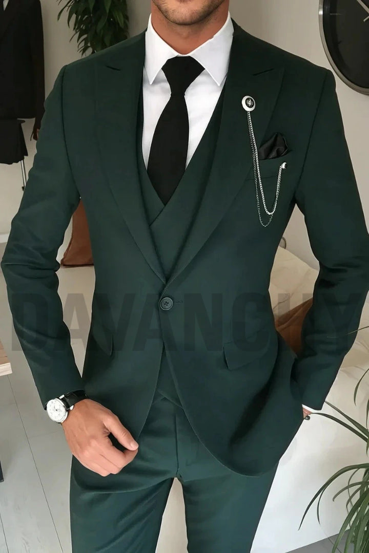 Men Bespoke Three Piece Suit Teal Green Custom Made Suit Best Men Wedding Suit Formal Suit