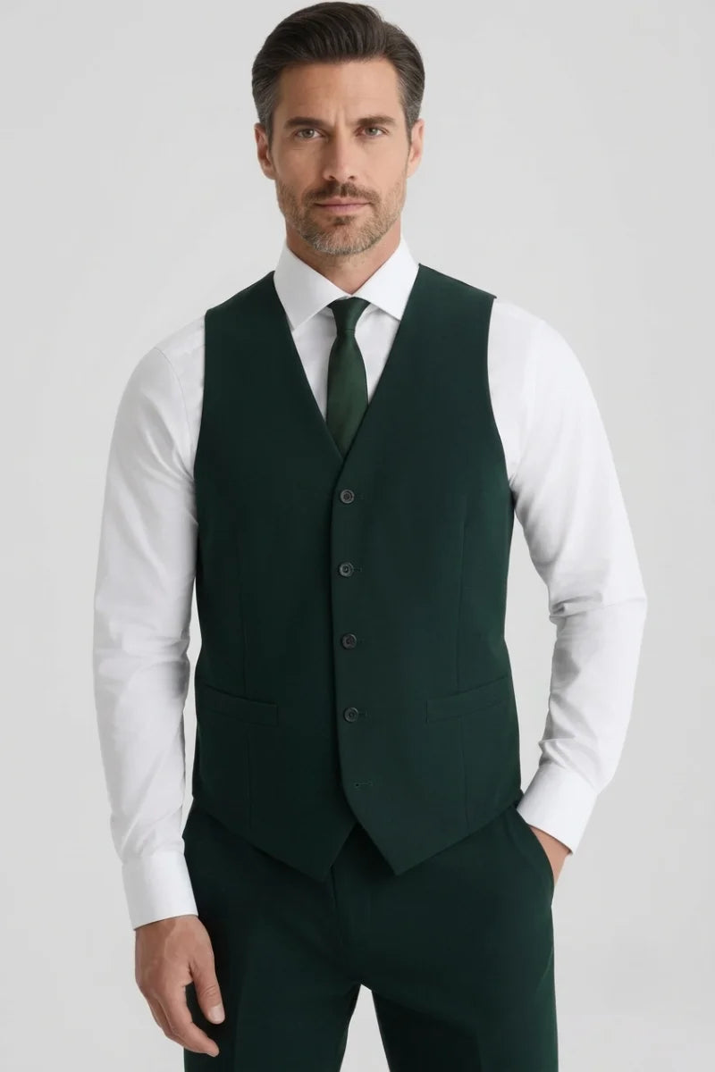 Men teal green formal waistcoat-Front