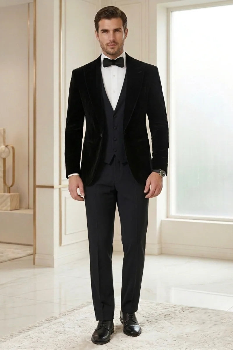 Men Stylish Three Piece Velvet Suit - Front