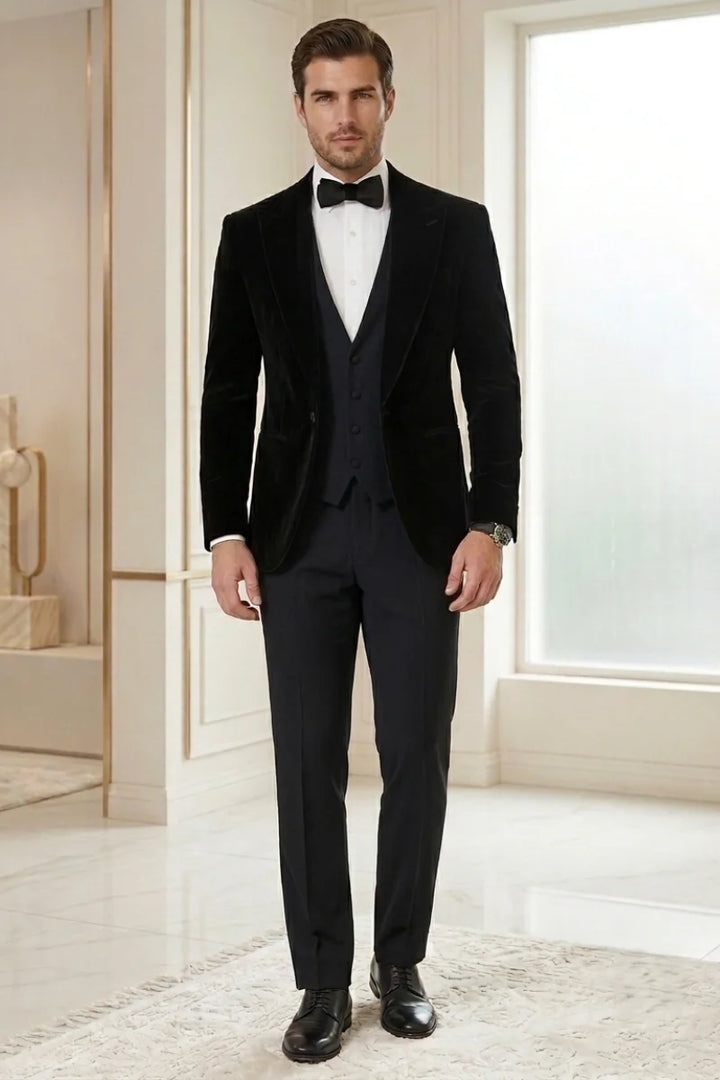 Men Stylish Three Piece Velvet Suit - Front