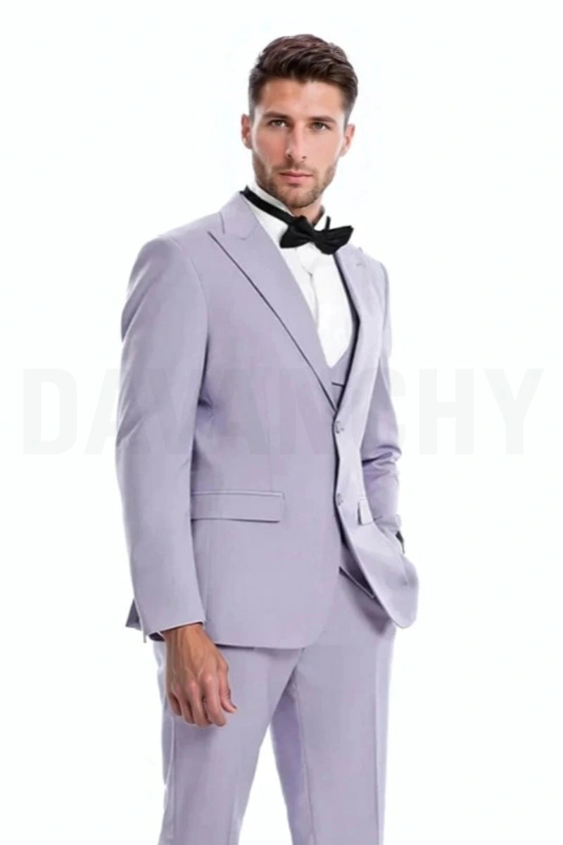 Men lavender purple three piece suit-Front