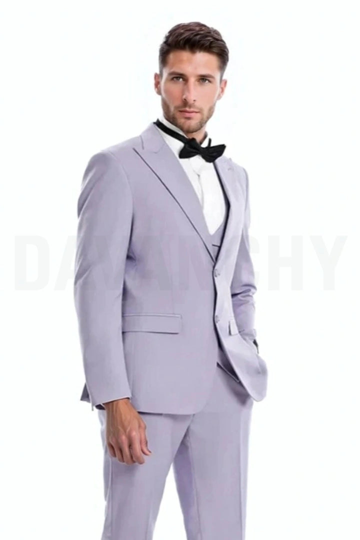 Men lavender purple three piece suit-Front