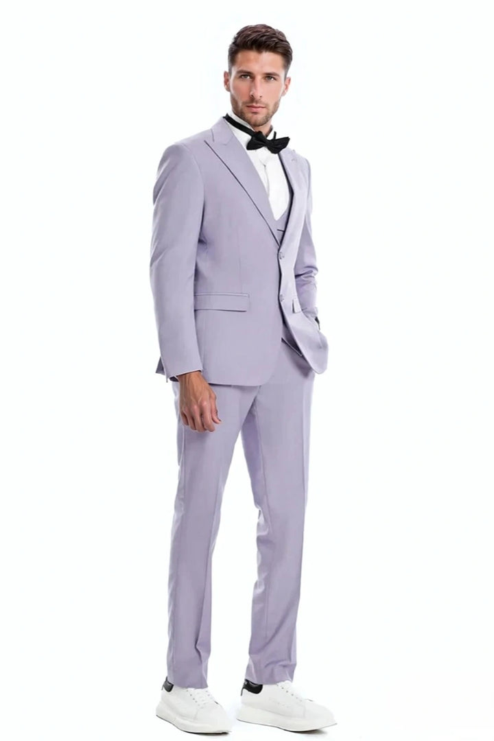 Men lavender purple three piece suit-Front