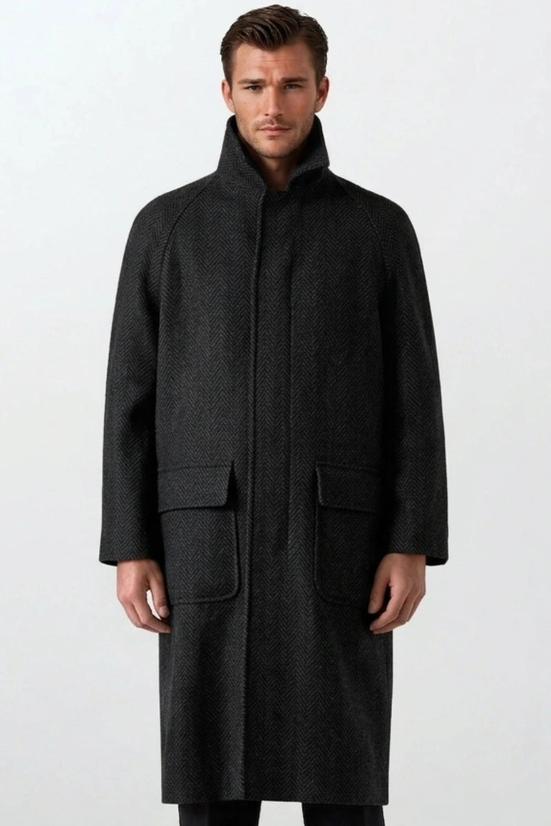 Men classic tweed winter outerwear overcoat