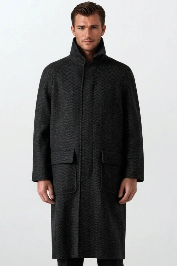 Men classic tweed winter outerwear overcoat