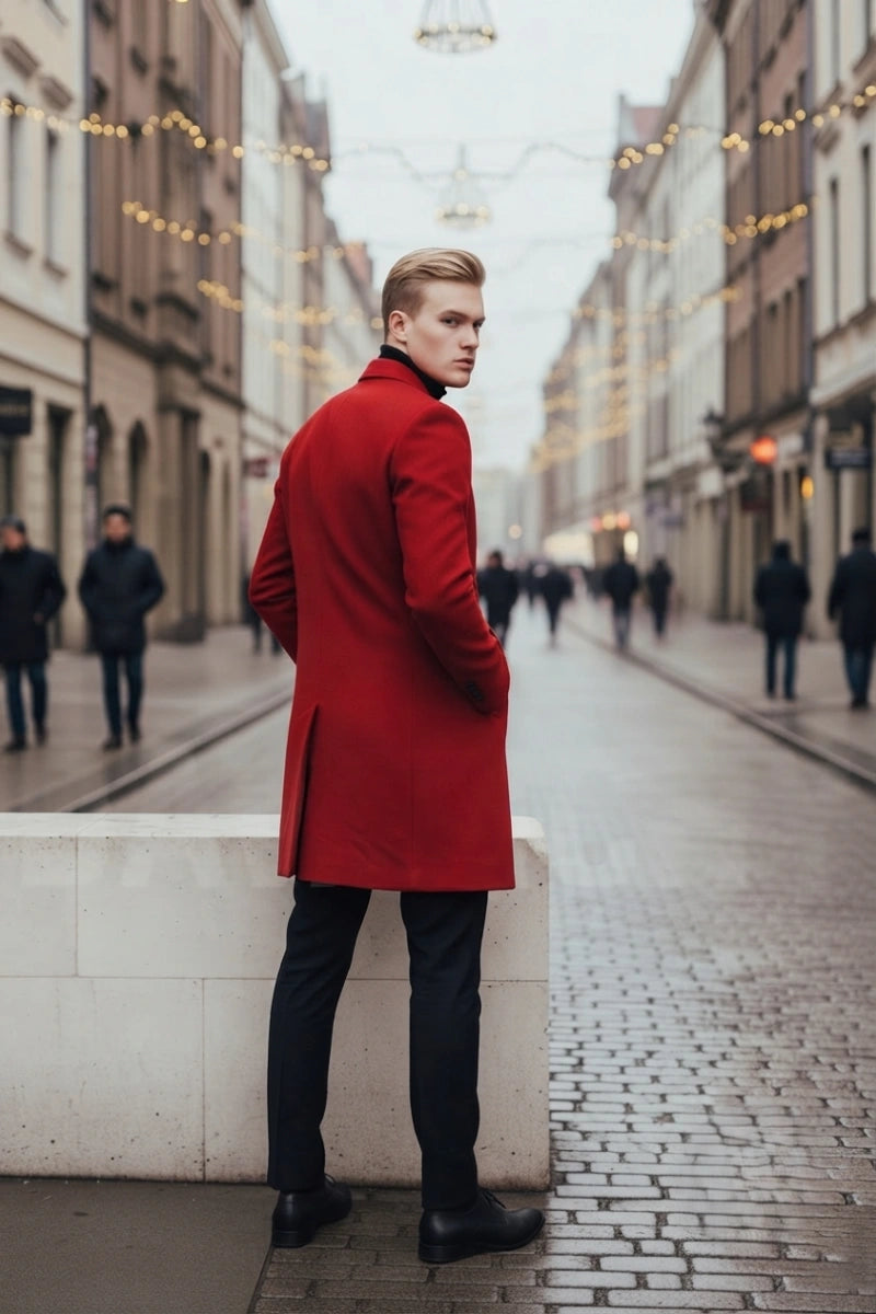 Men wool overcoat -Back