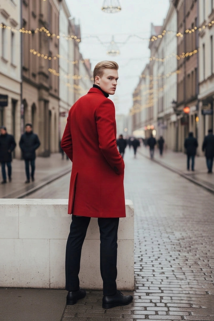 Men wool overcoat -Back