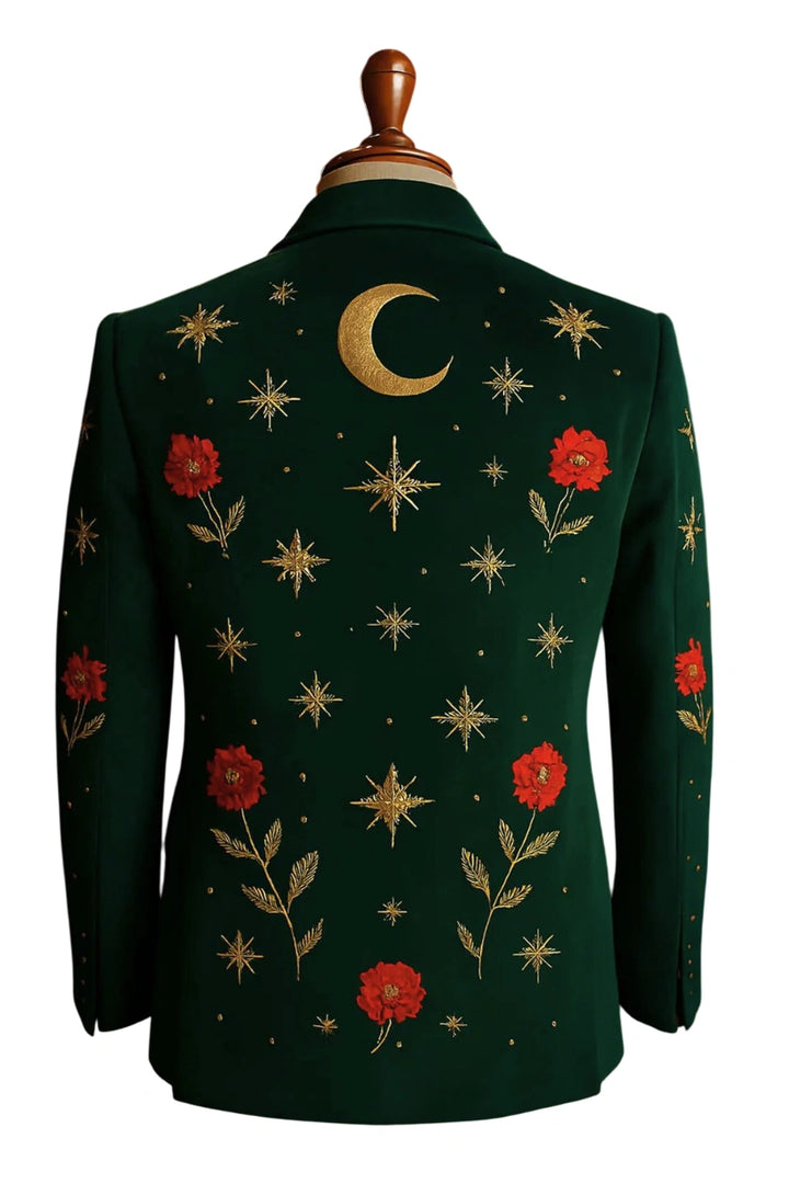  Designer emerald green velvet party wear jacket—tailored fit and smooth finish-Back