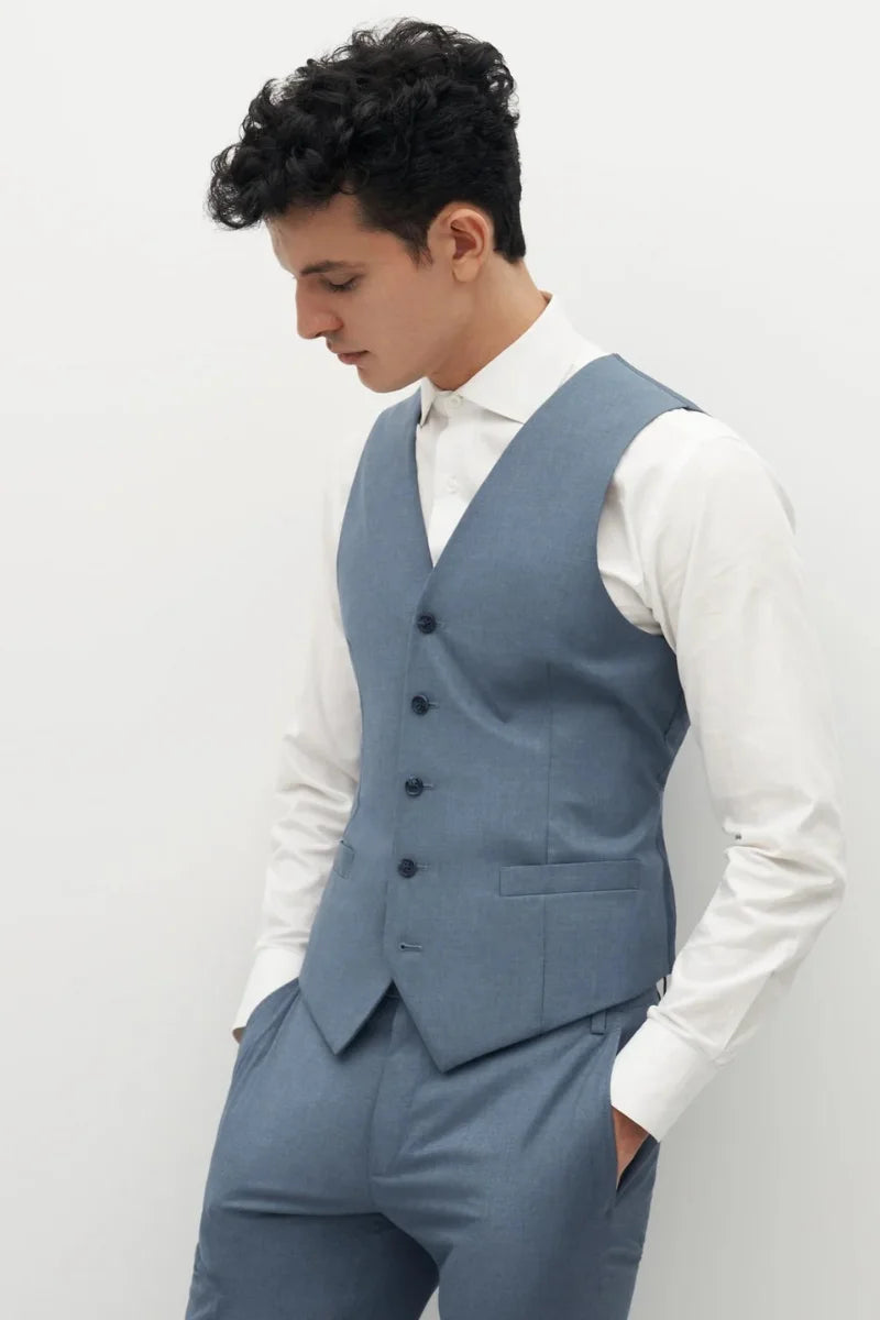 Men Vest Coat Set Blue Groomsmen Wear Classic Outfit Him DaVanchy