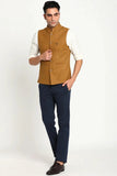 Men Half Jacket Ethnic Wear Traditional Wedding Jacket Mustard DaVanchy