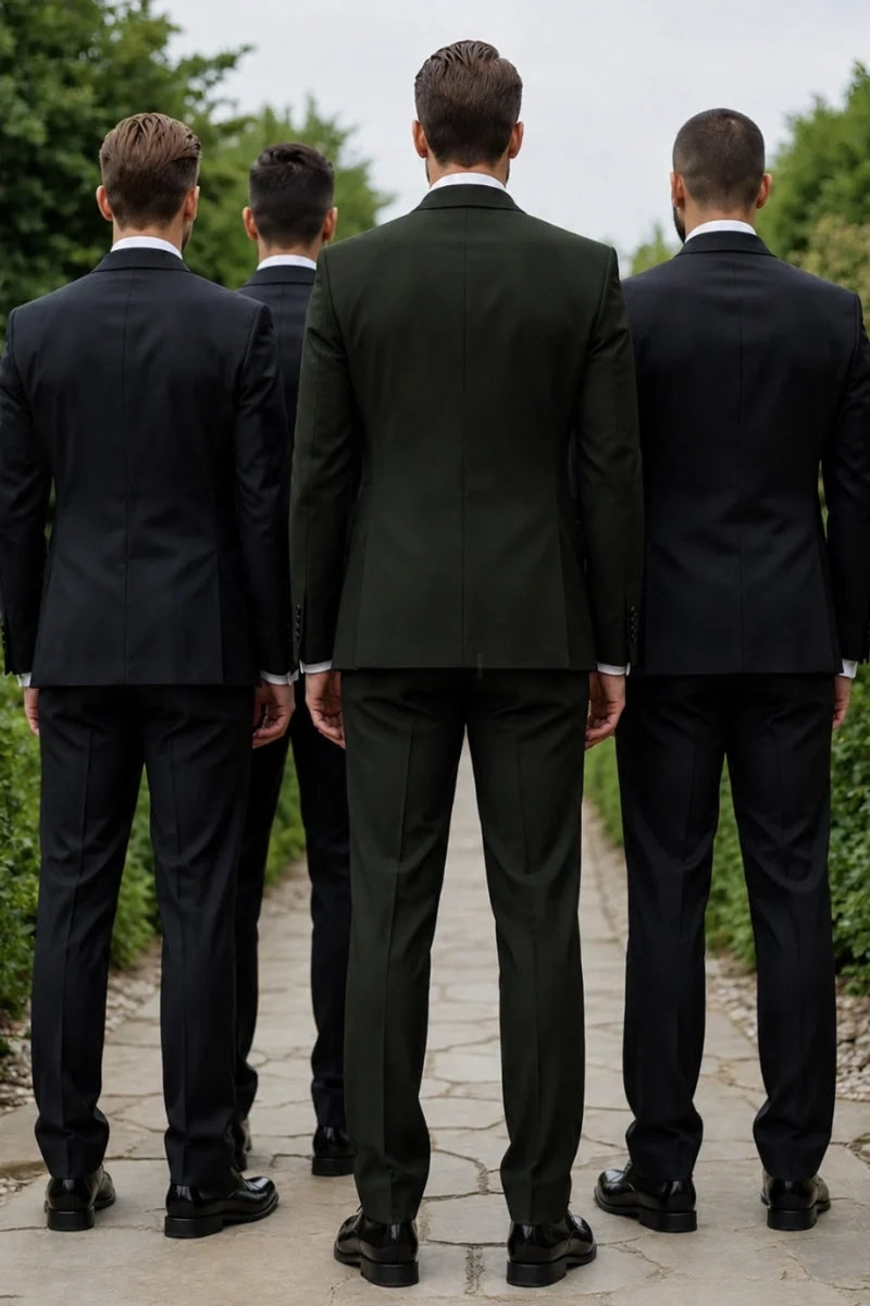 Men Premium Olive Green Grooms Suit Wedding Reception Wear-Back