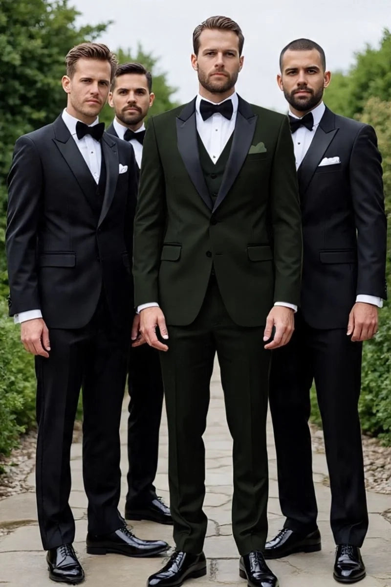 Men Olive Green Wedding Suit-Front