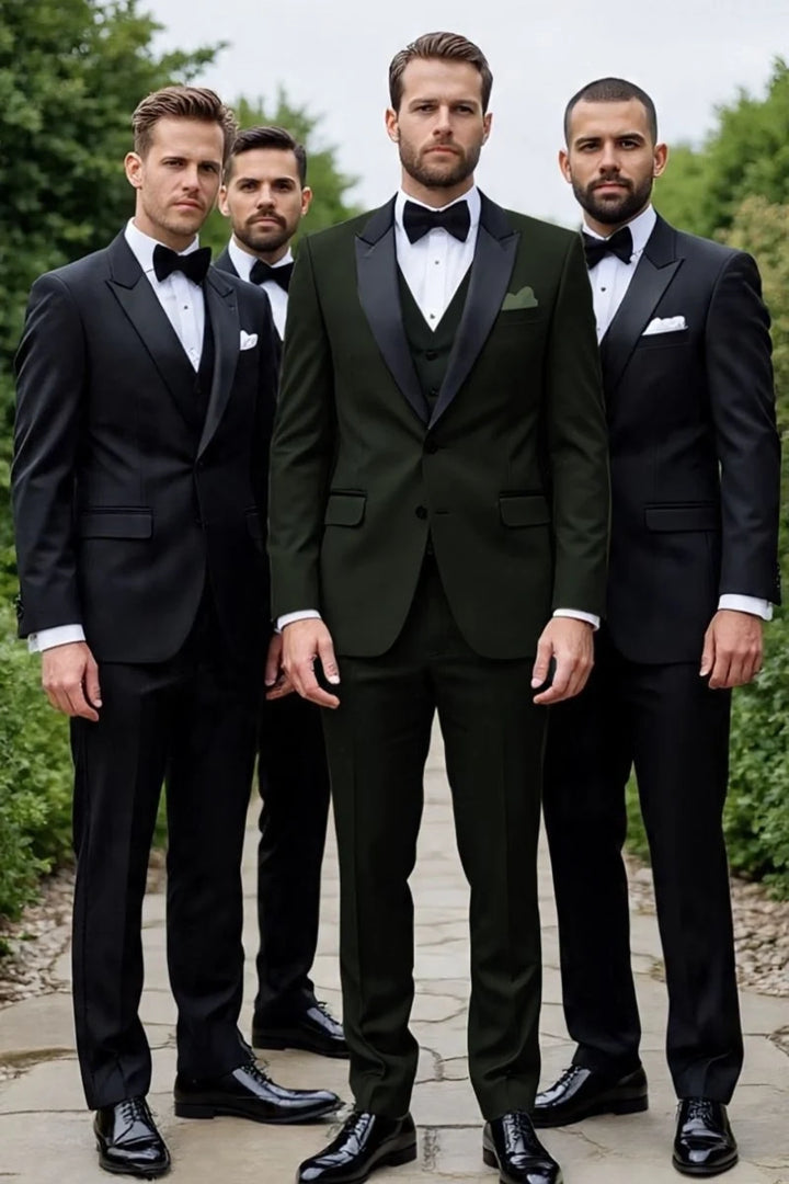 Men Olive Green Wedding Suit-Front