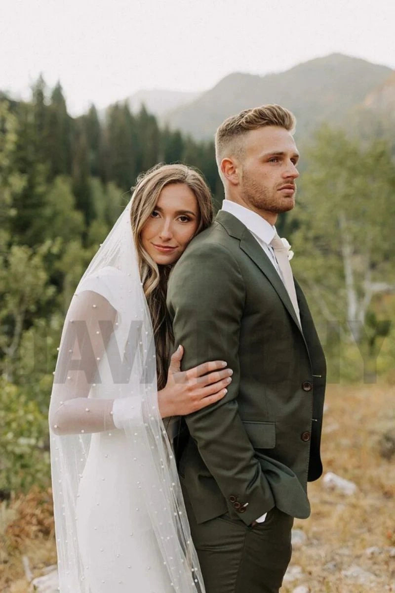 Olive Green Groom Suit For Men Two Piece Wedding Wear Attire 50 / 50 Olive Green Groom Suit For Men Two Piece Wedding Wear Attire 50 / 50
