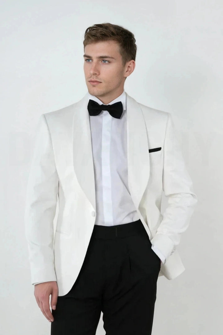 Classic men’s white blazer outfit-Front