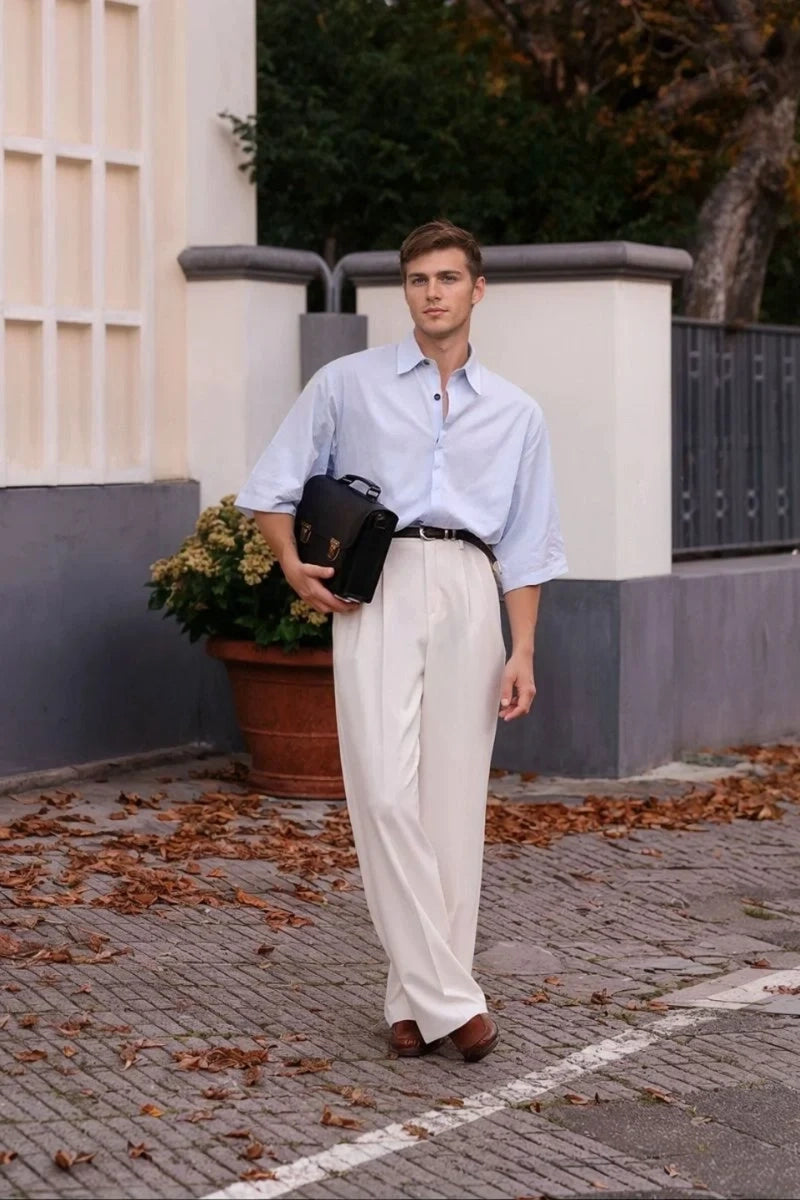Men Off White Stylish Bell Bottom Pants -Front