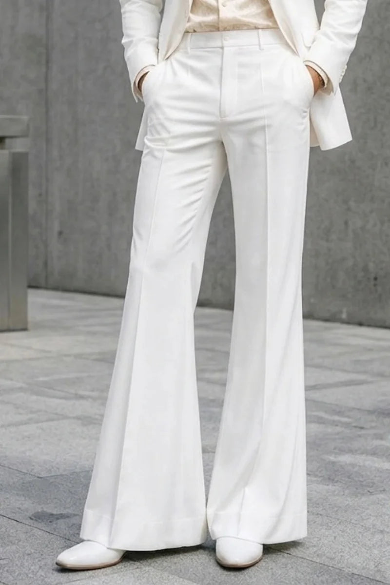 White Retro Bell-Bottom Pants