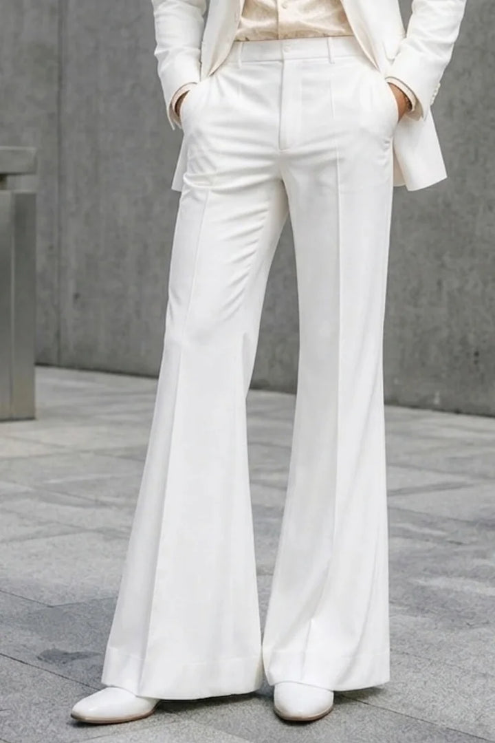 White Retro Bell-Bottom Pants