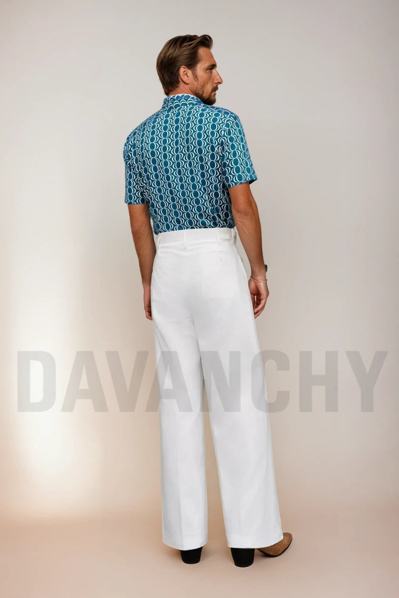 Men white bootcut formal pant-Back