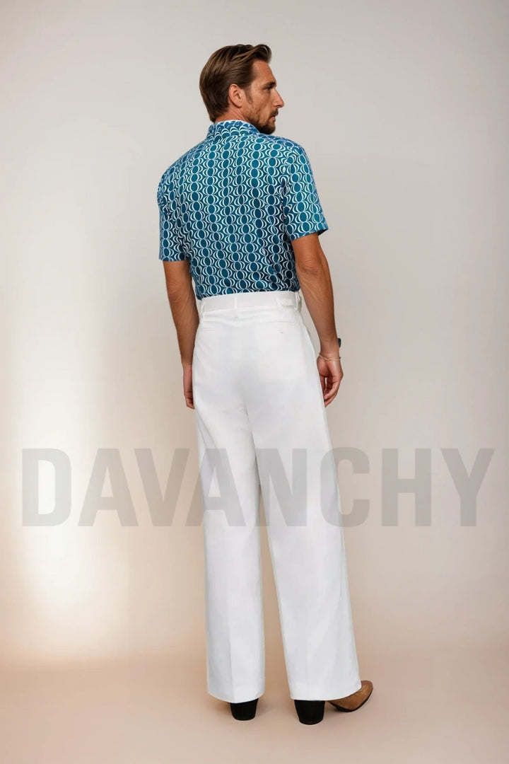 Men white bootcut formal pant-Back
