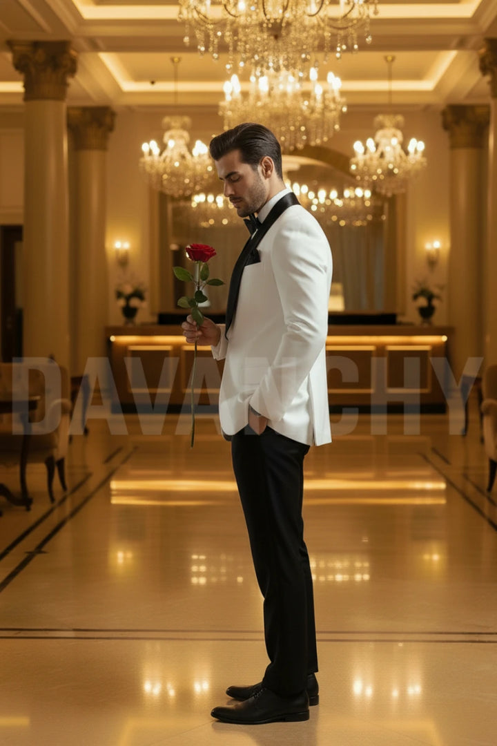 Classic Black Satin Shawl Lapel Suit-Side