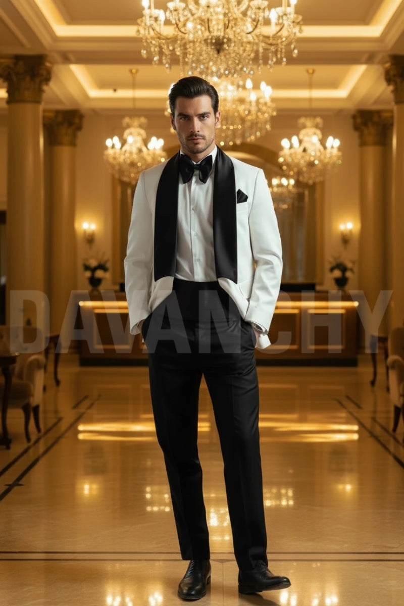 Men Two Piece Premium White Tuxedo Suit-Front