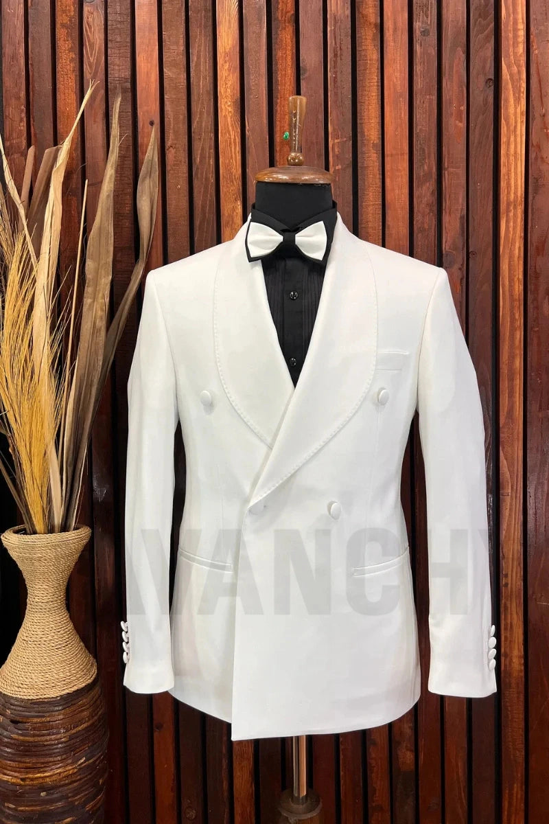Men White Double Breasted Coat-Front