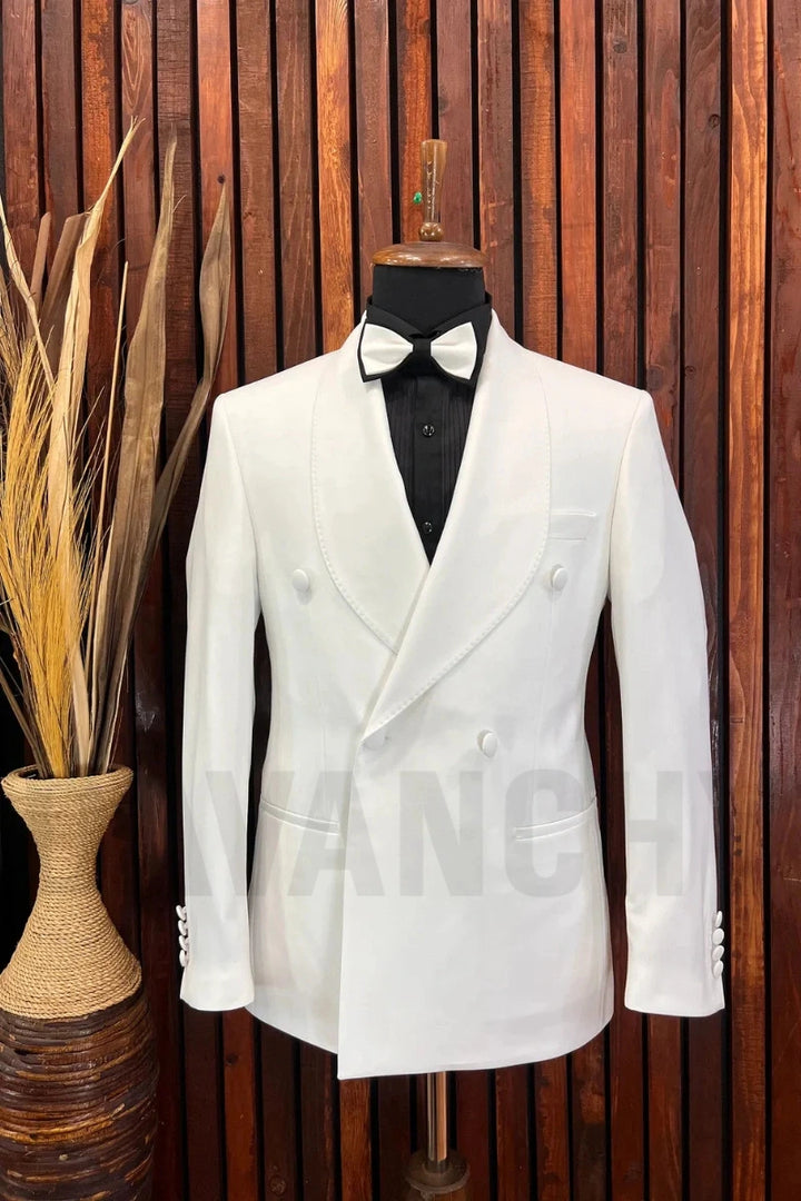 Men White Double Breasted Coat-Front