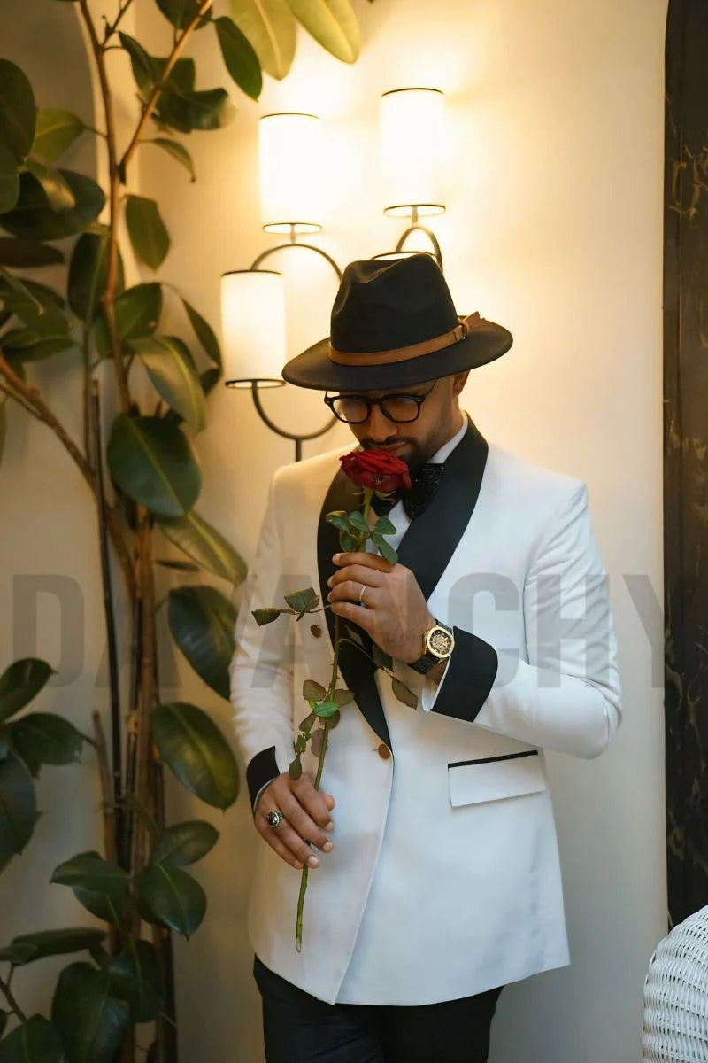 Men black shawl lapel tuxedo coat-Front