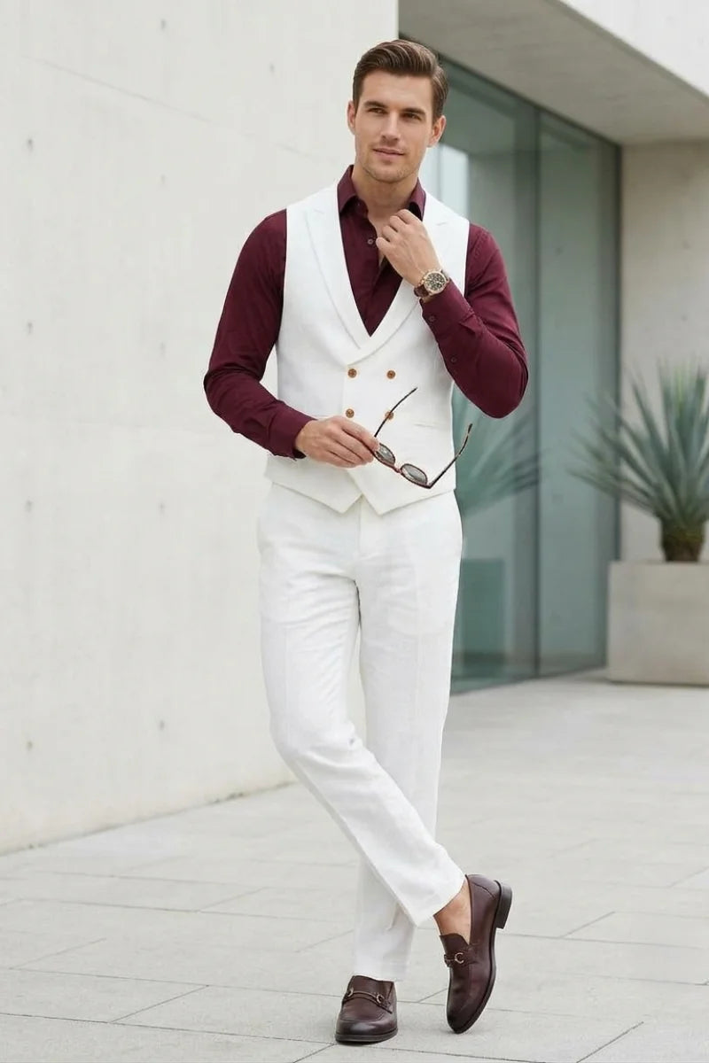 Men White Formal Suit Stylish Wear 