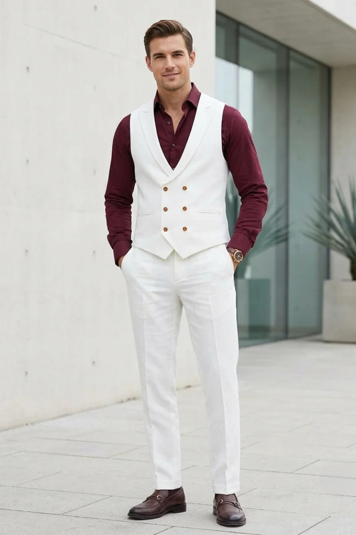 Front Men white Slim Fit Suit Set Waistcoat Pant For special Occasions 