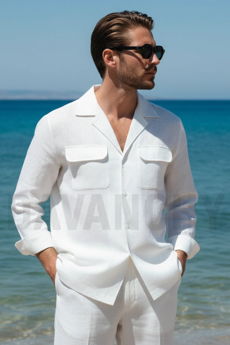 Men White Linen Shirt for Summer Wear-Front