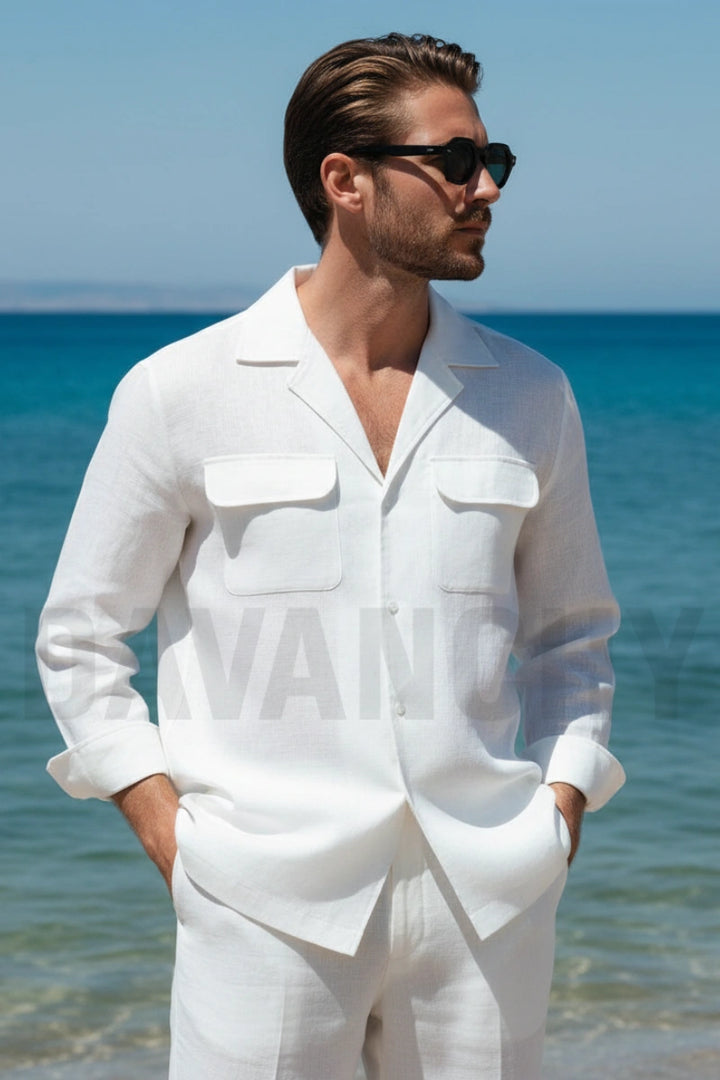 Men White Linen Shirt for Summer Wear-Front