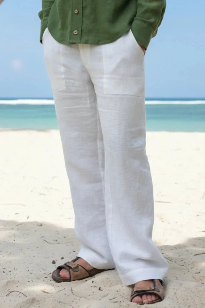 Men White Linen Beach Wear Trouser (Front)