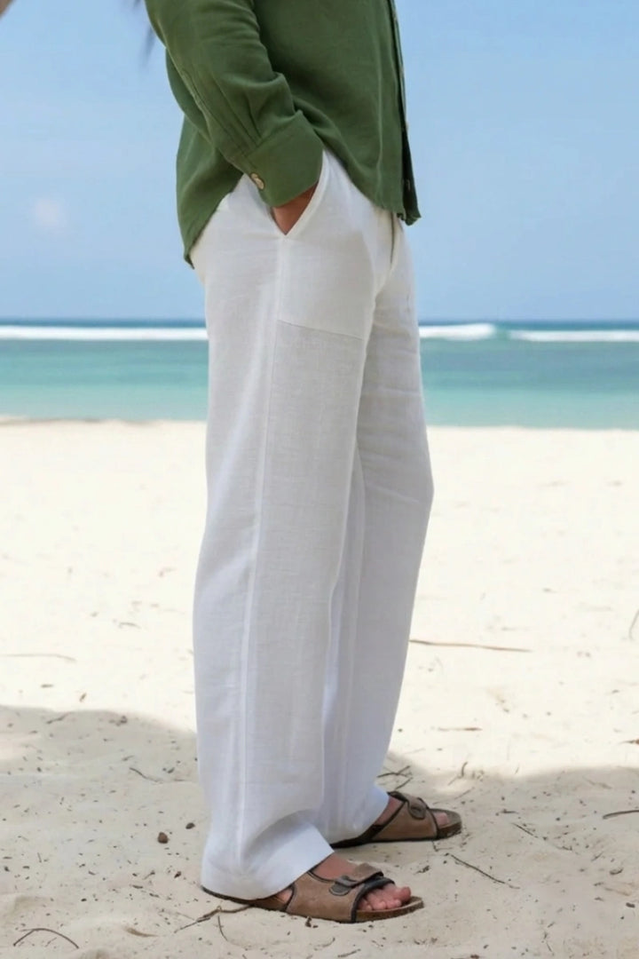 White Stylish Linen Summer Pants For Men (Side)
