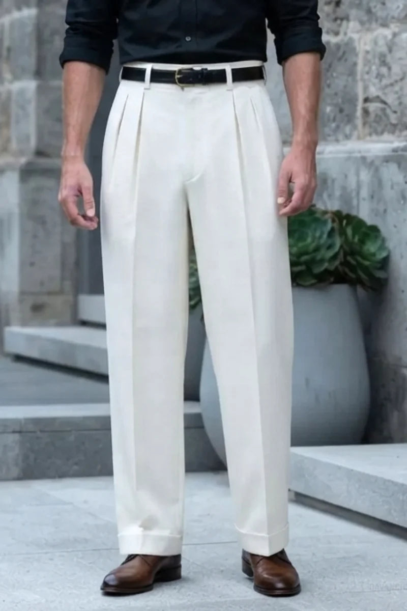 Men’s White Pleated Pant Front