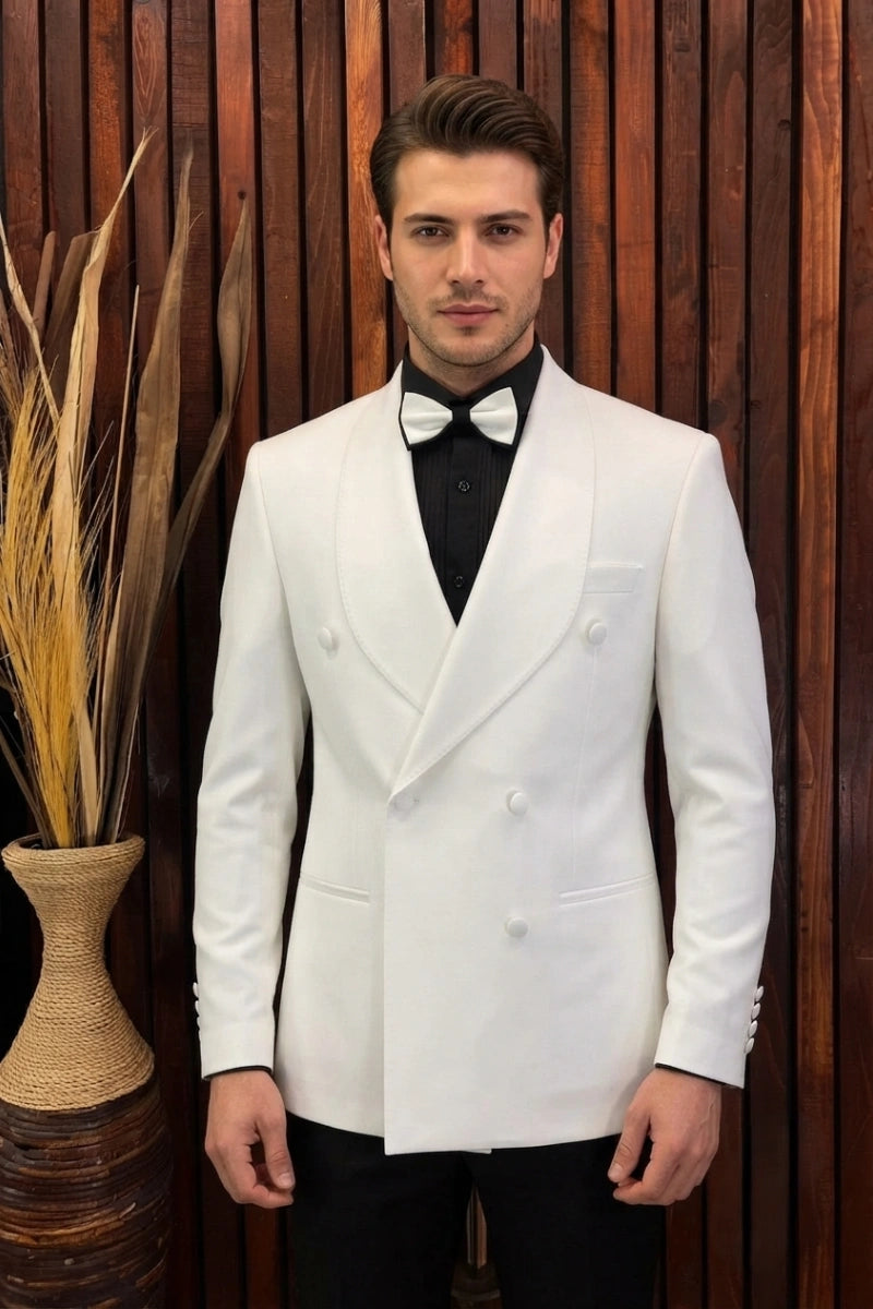 Men White Double Breasted Coat-Front